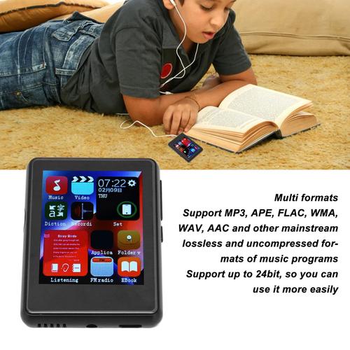 Lecteur MP3 avec Bluetooth, écran Tactile Complet 2.4 HD, Baladeur HiFi Portable, Lecteur de Musique Numérique avec Fonction de Livre électronique FM, Mini Lecteur de Musique noir.
