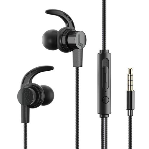Écouteurs filaires avec réduction du bruit, son stéréo, appels compatibles HD, Audio immersif, Plug Play, Ports 3.5mm, conception Sharkfin, casque filaire Anti-chute pour le sport-Noir