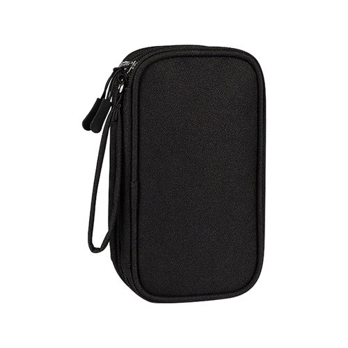 Sac de rangement pour batterie externe, mallette de transport polyvalente, fermeture à glissière, grande capacité, couche de maille, organisateur de rangement de cordons de câbles-Noir