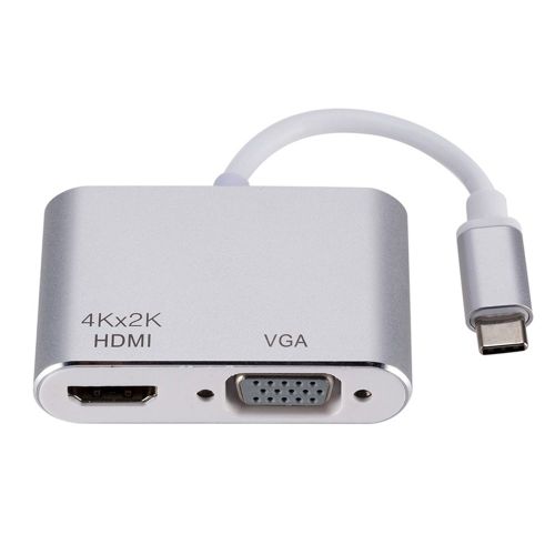 Câble convertisseur universel USB 3.1 Type C vers VGA HDMI 4K, adaptateur, Port HUB-Argent