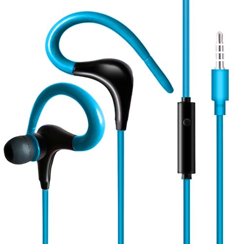 Écouteurs filaires haute fidélité, étanches, ergonomiques, 3.5mm, réduction du bruit, crochet d'oreille pour sport, pour la course à pied-Bleu