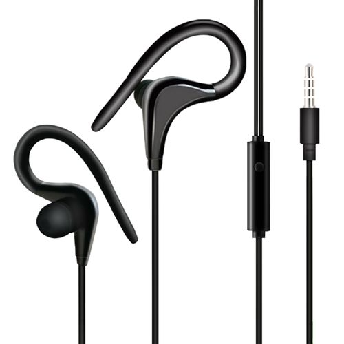 Écouteurs filaires haute fidélité, étanches, ergonomiques, 3.5mm, réduction du bruit, crochet d'oreille pour sport, pour la course à pied-Noir