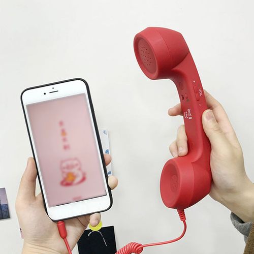 Récepteur de téléphone portable rétro 3.5MM, combiné de téléphone avec Volume réglable et Microphone, accessoire mobile-Rouge