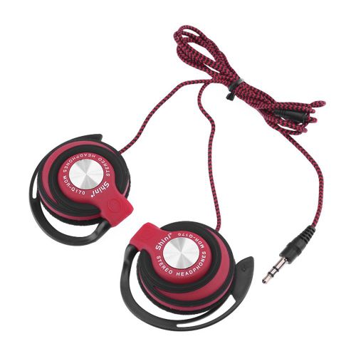 Écouteurs filaires à prise universelle de 3.5mm, Clip sur l'oreille, écouteurs de sport, basses lourdes-Rouge
