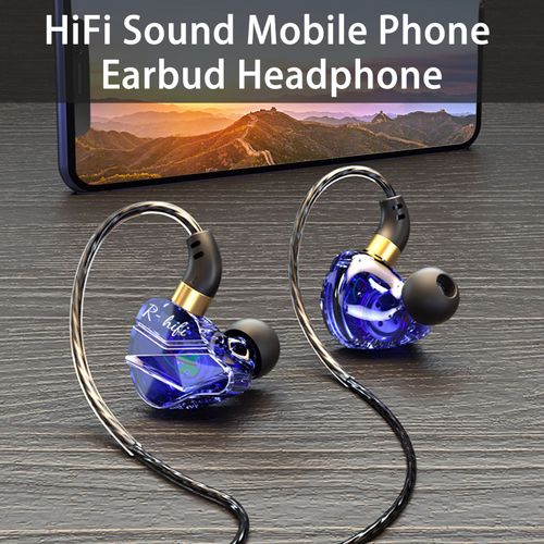 Écouteurs intra-auriculaires filaires ergonomiques, basses profondes, réduction du bruit, son HiFi, oreillettes pour téléphone portable, vêtements de jeu-Bleu
