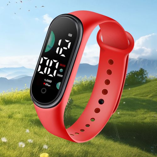 Montre Électronique De Sport Pour Enfants, Étanche, Grand Écran De Police, Affichage Led Lumineux, Date Automatique, Calendrier Complet, Montre Numérique-Rouge