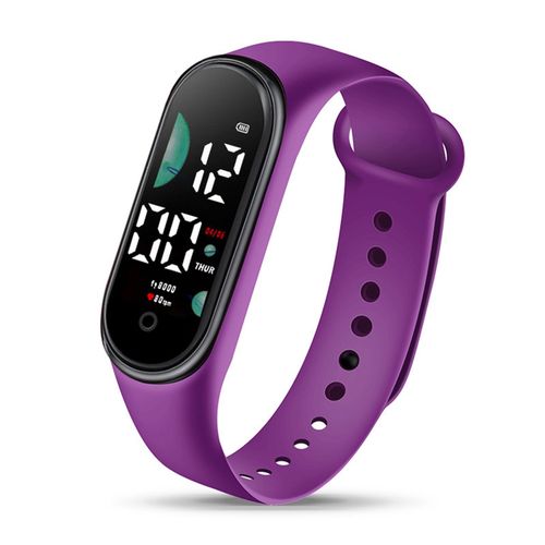 Montre Électronique De Sport Pour Enfants, Étanche, Grand Écran De Police, Affichage Led Lumineux, Date Automatique, Calendrier Complet, Montre Numérique-Violet