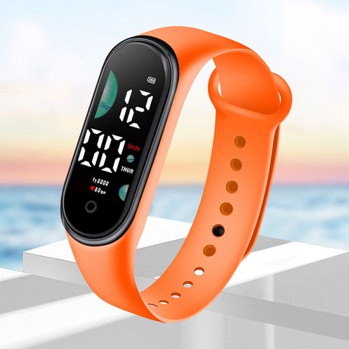 Montre Électronique De Sport Pour Enfants, Étanche, Grand Écran De Police, Affichage Led Lumineux, Date Automatique, Calendrier Complet, Montre Numérique-Orange