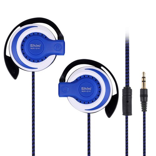 Écouteurs filaires haute fidélité, suppression du bruit, ergonomique, stéréo 3.5mm, crochet d'oreille pour sport, pour la course à pied-Bleu