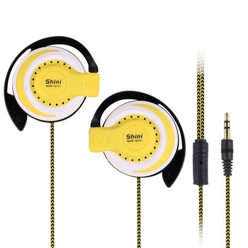 Écouteurs filaires haute fidélité, suppression du bruit, ergonomique, stéréo 3.5mm, crochet d'oreille pour sport, pour la course à pied-Jaune