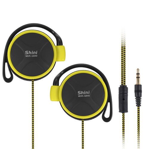 Écouteurs filaires haute fidélité, suppression du bruit sensible, ergonomique, stéréo 3.5mm, crochet d'oreille pour sport, pour la course à pied-Jaune