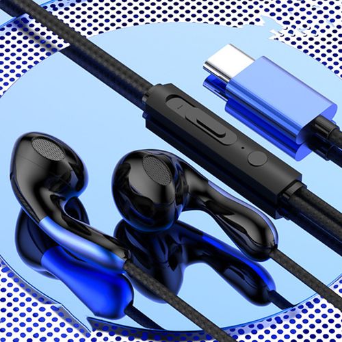 Écouteur filaire 3,5 mm type-c intra-auriculaire avec suppression du bruit HiFi contrôle de ligne sonore musique en direct sport jeu écouteurs pour VIVO pour Xiaomi pour OPPO pour Huawei-Bleu Type-C