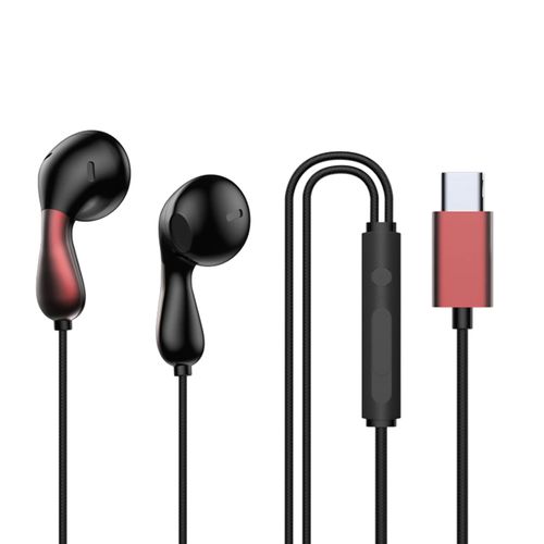 Écouteur filaire 3,5 mm type-c intra-auriculaire avec suppression du bruit HiFi contrôle de ligne sonore musique en direct sport jeu écouteurs pour VIVO pour Xiaomi pour OPPO pour Huawei-Rouge Type-C