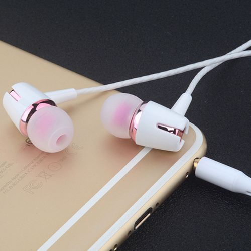 Écouteurs de sport avec microphone, anti-interférences, réduction du bruit, stéréo surround, basses lourdes, lecteur de musique, signal stable, écouteurs intra-auriculaires filaires de 3,5 mm, accessoire de téléphone-Rose