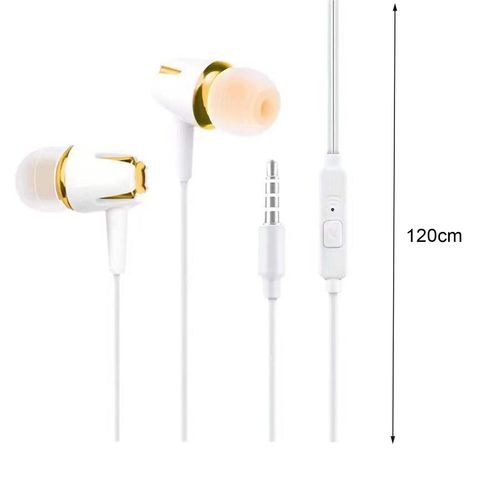 Écouteurs de sport avec microphone, anti-interférences, réduction du bruit, stéréo surround, basses lourdes, lecteur de musique, signal stable, écouteurs intra-auriculaires filaires de 3,5 mm, accessoire de téléphone-Doré