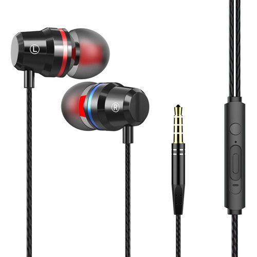 Écouteurs intra-auriculaires filaires de 3,5 mm, basses lourdes, stéréo, contrôle du Volume, casque avec micro-Noir
