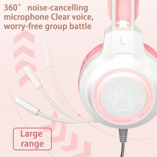 Écouteurs filaires, son Surround à 360 degrés, suppression du bruit, avec micro, lumière RGB, casque filaire, fournitures de jeu-Rose
