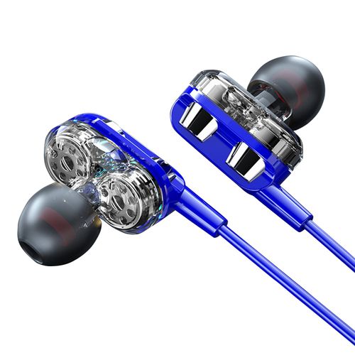 Écouteurs intra-auriculaires filaires C52, contrôle filaire, réduction du bruit, double bobine mobile, huit curs, 3.5mm, pour jeux-Bleu