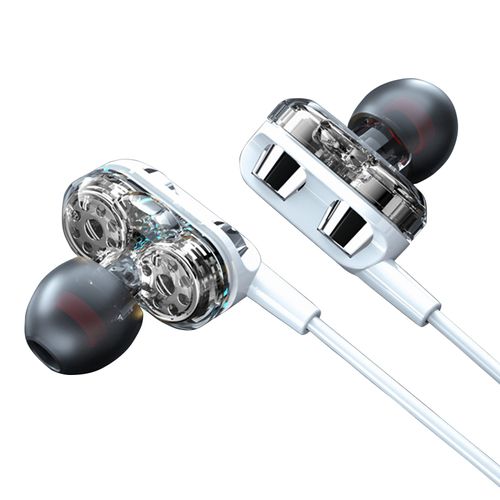 Écouteurs intra-auriculaires filaires C52, contrôle filaire, réduction du bruit, double bobine mobile, huit curs, 3.5mm, pour jeux-Argent blanc