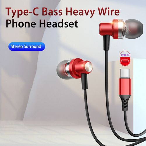 Casque filaire décodage numérique type-c basse fil lourd casque de téléphone approvisionnement à domicile-Rouge