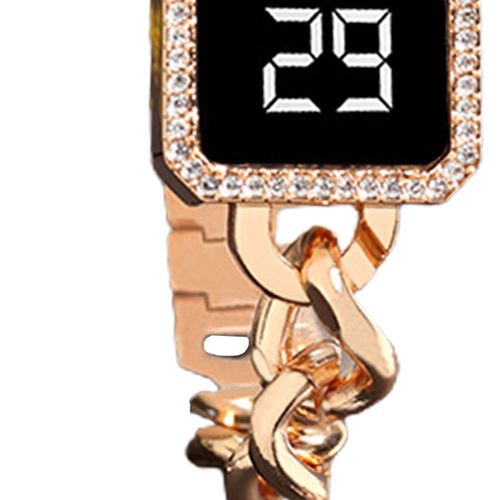 Montre Électronique Multifonctionnelle, Étanche, Contrôle Tactile, Mode Femmes, Carré Strass Led, Montre Numérique Pour Usage Quotidien-Or Rose