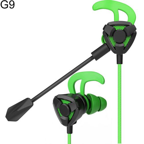 Écouteurs intra-auriculaires à réduction de bruit dynamique, oreillettes basses lourdes pour le jeu-Vert G9*