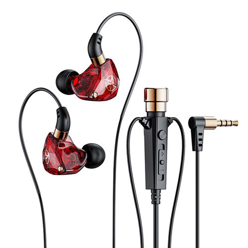 Écouteurs intra-auriculaires filaires, réduction du bruit, port confortable, avec Microphone, oreillettes stéréo Surround 3.5mm, accessoires de téléphone pour sport-Rouge