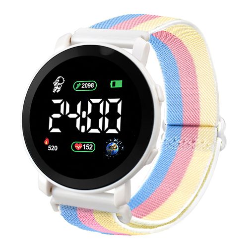 Montre Électronique Led Bande Élastique Multifonctionnelle Cadran Rond Lumineux Affichage Heure/Date Réglable Montre-Bracelet Numérique Électronique Tressée Horloge Accessoire De Mode-4