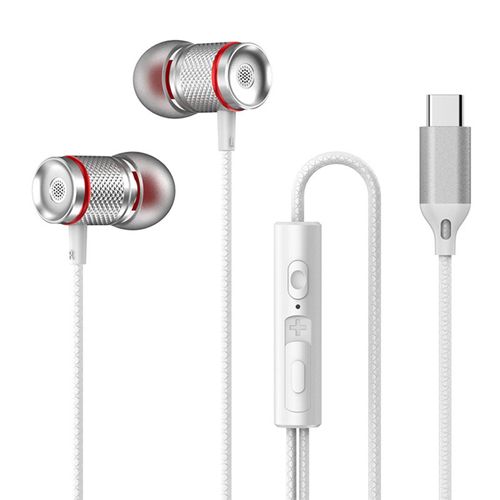 Écouteurs filaires avec réduction du bruit, son stéréo, diaphragme composite ergonomique, Plug Play, ports 3,5 mm/type-C, puces de décodage numérique, écouteurs filaires pour le bureau-Blanc Type-C