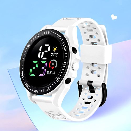 Montre Numérique Led Bande Remplaçable Écran Couleur Résistant Aux Éclaboussures Longue Endurance Cadran Rond Affichage De La Date Bonne Élasticité Sport Fitness Montre Électronique Accessoire Quotidien-Rouge