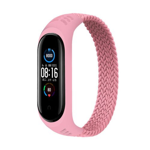 Bracelet De Montre Élastique Tressé En Nylon, Boucle Unique De Remplacement, Pour Xiaomi Mi Band 3/4/5/6/Nfc-Rose