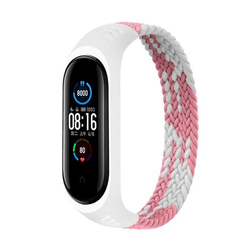Bracelet De Montre Élastique Tressé En Nylon, Boucle Unique De Remplacement, Pour Xiaomi Mi Band 3/4/5/6/Nfc-Rose Blanc
