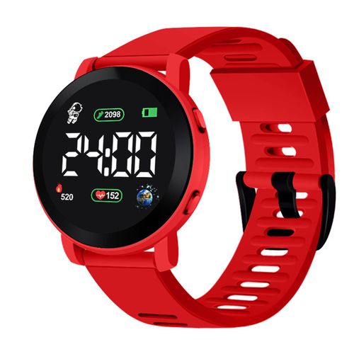 Montre Numérique Led Pour Enfants, Étanche, Date Automatique, Calendrier Hebdomadaire, Montre-Bracelet De Sport Pour Garçons Et Filles, Horloge Électronique À La Mode-Rouge