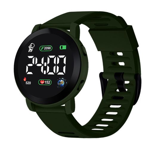 Montre Numérique Led Pour Enfants, Étanche, Date Automatique, Calendrier Hebdomadaire, Montre-Bracelet De Sport Pour Garçons Et Filles, Horloge Électronique À La Mode-Vert Armée