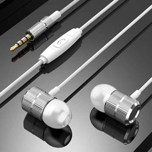 Écouteurs intra-auriculaires filaires en Nylon tressé, respectueux de la peau, réduction du bruit, corps en métal, pour le sport-Argent