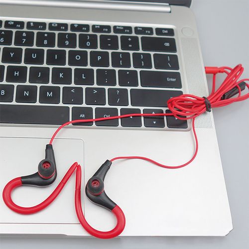 Écouteurs filaires, réduction du bruit sensible, oreillettes confortables avec crochet d'oreille stéréo de 3.5mm pour les appels-Bleu