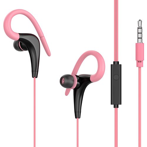 Écouteurs filaires, réduction du bruit sensible, oreillettes confortables avec crochet d'oreille stéréo de 3.5mm pour les appels-Rose