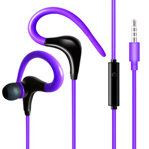 Écouteurs filaires haute fidélité, étanches, ergonomiques, 3.5mm, réduction du bruit, crochet d'oreille pour sport, pour la course à pied-Violet