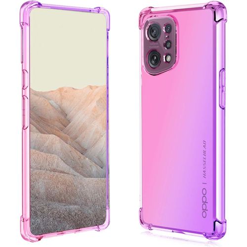 Coque Pour Oppo Find X5 Case,Ultra-Fin En Silicone Transparent Anti-Jaunit Dégradé De Couleur Cover Housse Souple Tpu Bumper Antichoc Étui Rose+Violet