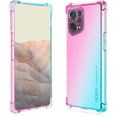 Coque Pour Oppo Find X5 Case,Ultra-Fin En Silicone Transparent Anti-Jaunit Dégradé De Couleur Cover Housse Souple Tpu Bumper Antichoc Étui Rose+Vert