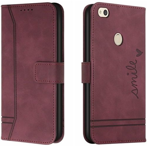 Coque Pour Huawei P8 Lite 2017, Magnétique Cuir Premium Pu Housse Pochette Portefeuille Avec 3 Porte Cartes Antichoc Étui À Rabat Protection Pour Huawei P8 Lite 2017. Wine Red Hxa