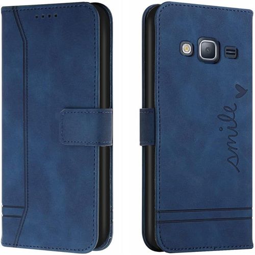 Coque Pour Samsung Galaxy J3 2016, Etui Portefeuille Magnétique En Cuir De Style Rétro Avec 3 Porte Cartes Housse De Protection Antichoc Pour Galaxy J3 2015. Hxa Bleu