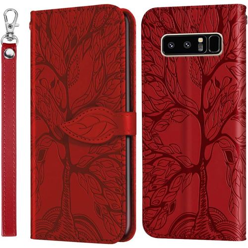 Coque Pour Samsung Galaxy Note 8, Étui Portefeuille En Cuir Imprimé Magnétique Avec Fente Pour Carte Et Protection Antichoc Pour Galaxy Note 8. Arbre Rouge Rxz