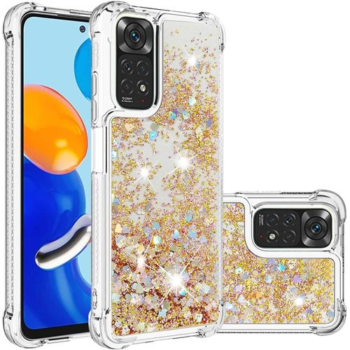 Silicone Coque Pour Redmi Note 11/11s 4g, Coin Airbag Antichute Paillettes Sables Mouvants Coque Tpu Bumper Sparkle Case Pour Xiaomi Redmi Note 11s/11 4g. Ybw Love Gold
