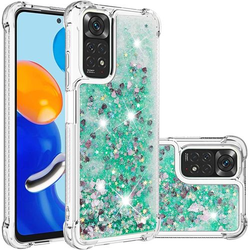Silicone Coque Pour Redmi Note 11/11s 4g, Coin Airbag Antichute Paillettes Sables Mouvants Coque Tpu Bumper Sparkle Case Pour Xiaomi Redmi Note 11s/11 4g. Ybw Love Green