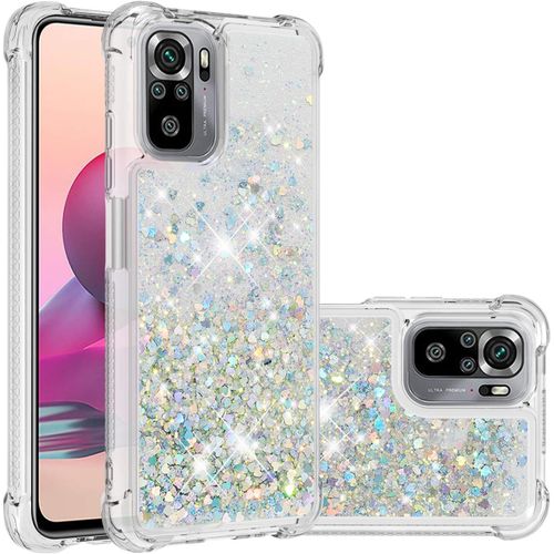 Coque De Téléphone Pour Redmi Note 10s Bling Liquide Paillettes Coque En Silicone Antichoc Kawaii Airbag Housse De Protection Bumper Case Pour Xiaomi Redmi Note 10s Ybw Love Argent