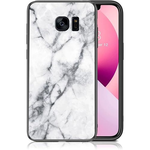 Coque Pour Samsung Galaxy S7 Edge Etui Bord Souple Tpu Arrière En Verre Trempé Antichoc Marbre Motif Housse De Protection Case Cover Pour Samsung S7 Edge. Blanc Lsm