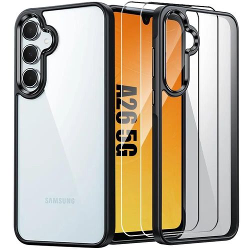 Coque + 2 Verres Trempés Pour Samsung Galaxy A26 5g, Protection Anti-Rayures Arrière Rigide Transparent - E.F.Connection