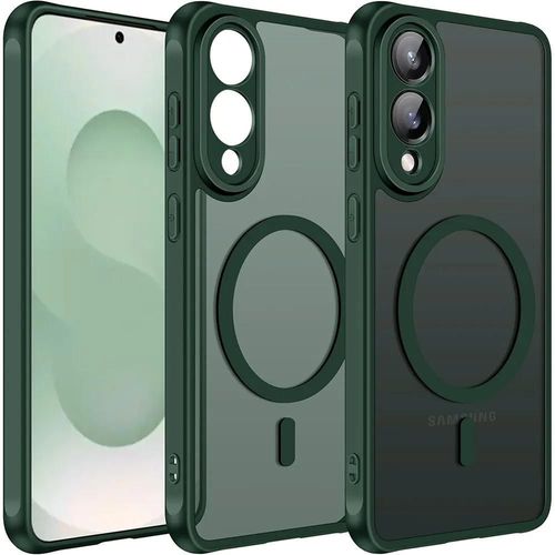 Coque Pour Samsung Galaxy S25 Edge, Protection Silicone Et Pc Avec Cercle Magnétique Et Vitre Caméra Intégrée - Vert Nuit - E.F.Connection