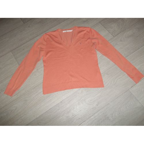 Pull Tommy Hilfiger Léger Orange Clair Col En V Taille M Tbe